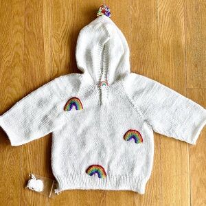 NWOT Handmade White Baby Hoodie with Rainbow Appliqués